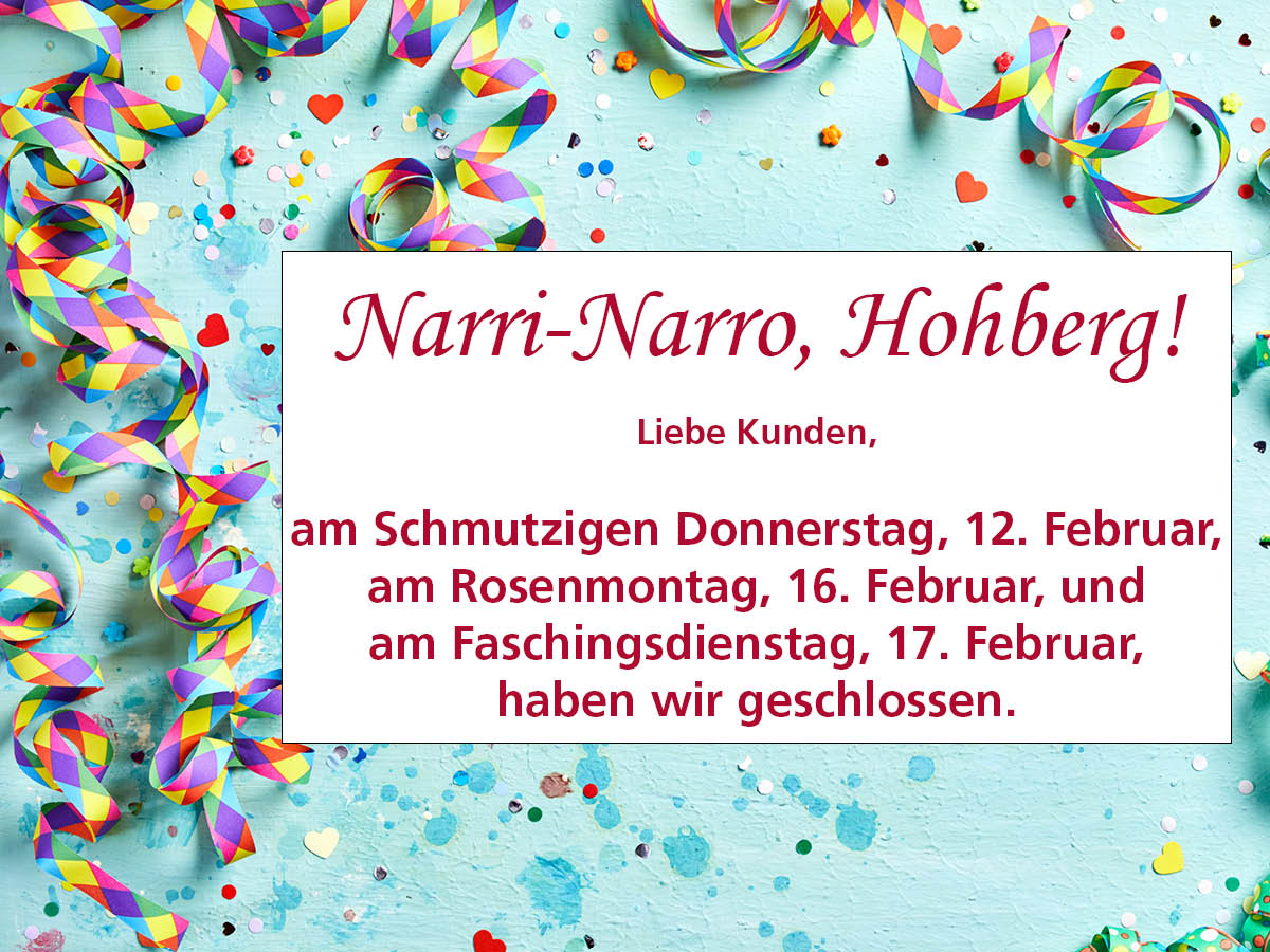 Faschingsöffnungszeiten